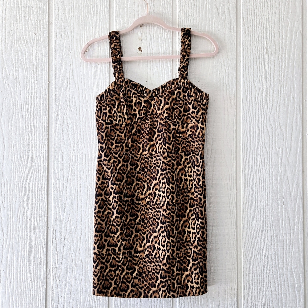 ZARA Leopard Cheetah Animal Print Stretchy Body Con Fitted Mini Dress Small